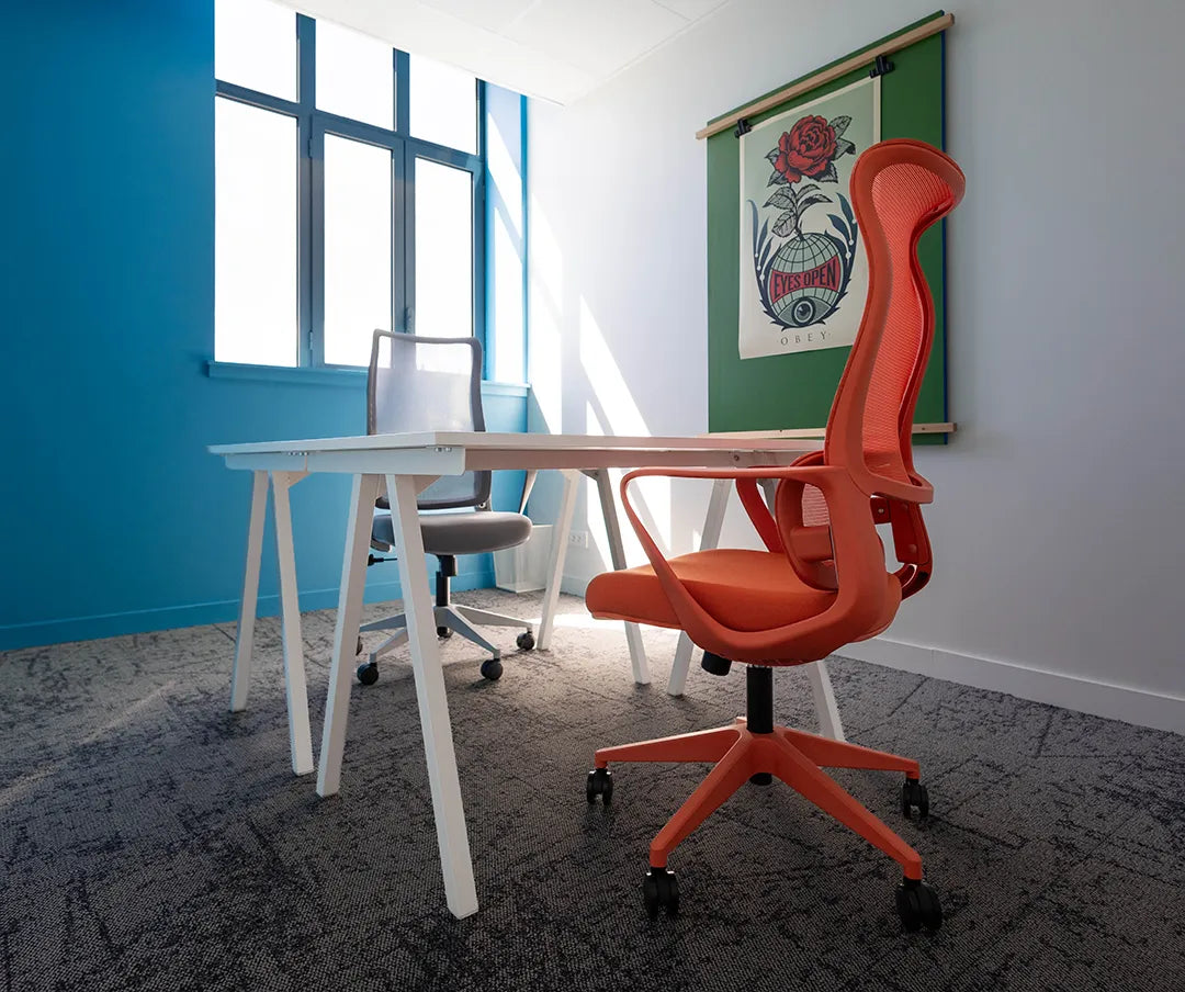 Bureau privatif 2 personnes lumineux WIDE Fauriel à Saint-Étienne avec fauteuils ergonomiques et décoration murale