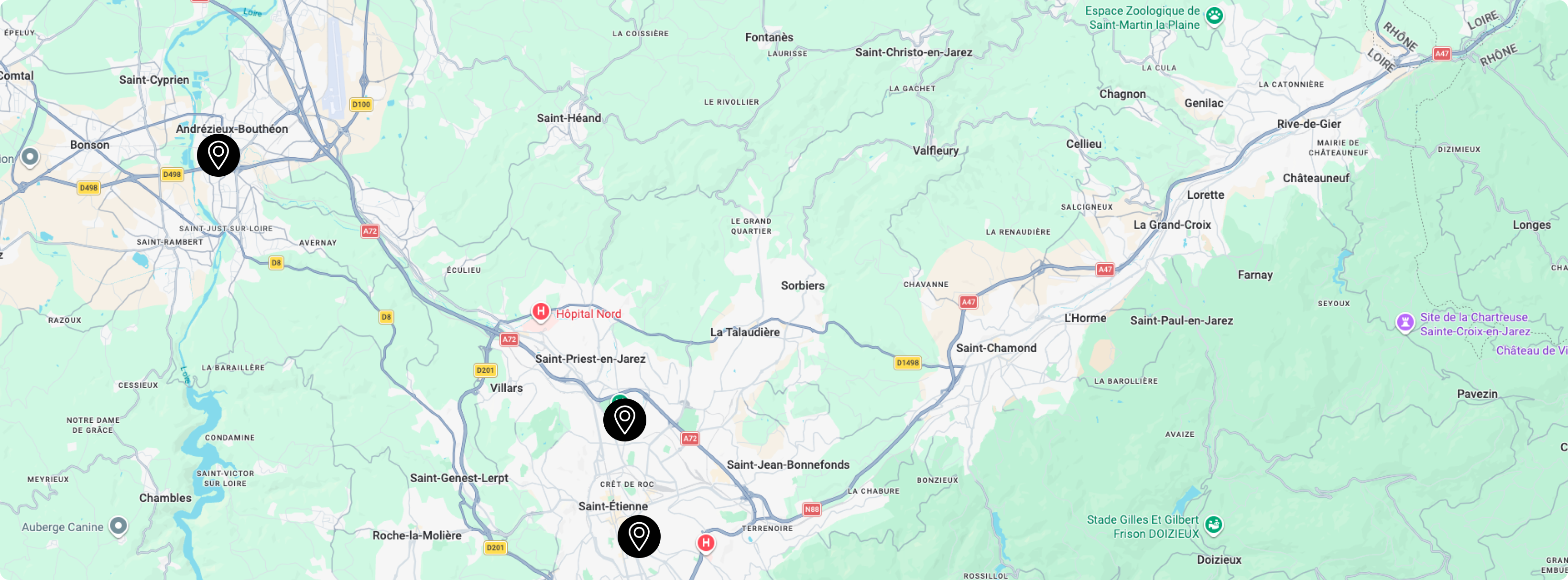 Carte des campus WIDE et espaces de bureaux professionnels dans la Loire